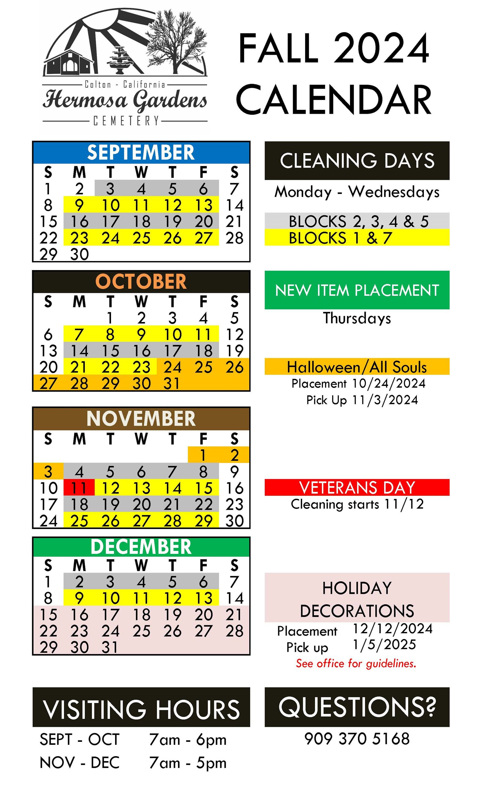 2024 Fall - Clean Up Calendar - Hermosa