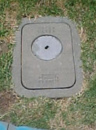 A water meter located in a grassy area