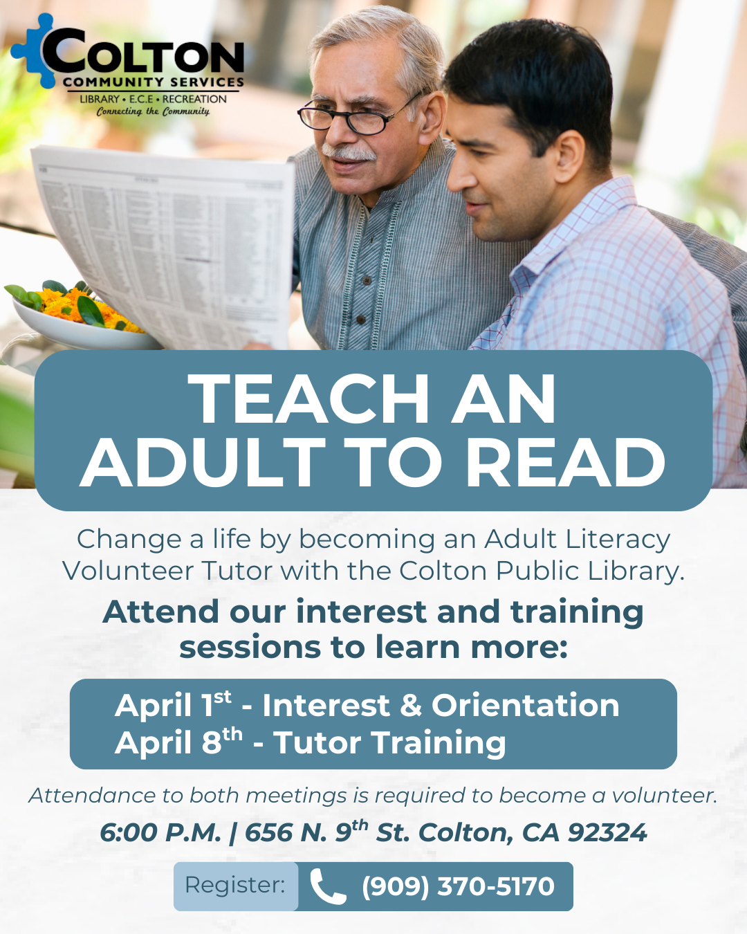 Adult literacy volunteer sessions